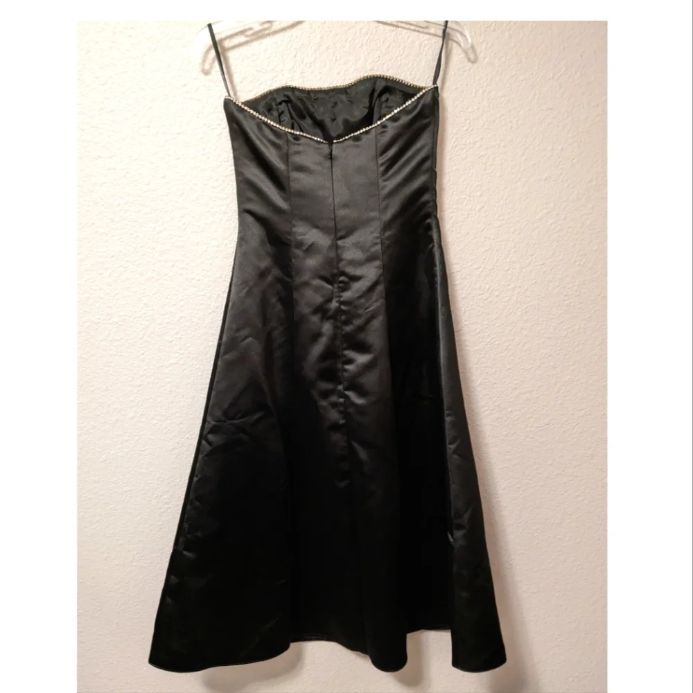 Jessica McClintock Black Prom Dress Vintage 80s Formal Gown Rhinestones Satin 4 - Picture 4 of 15